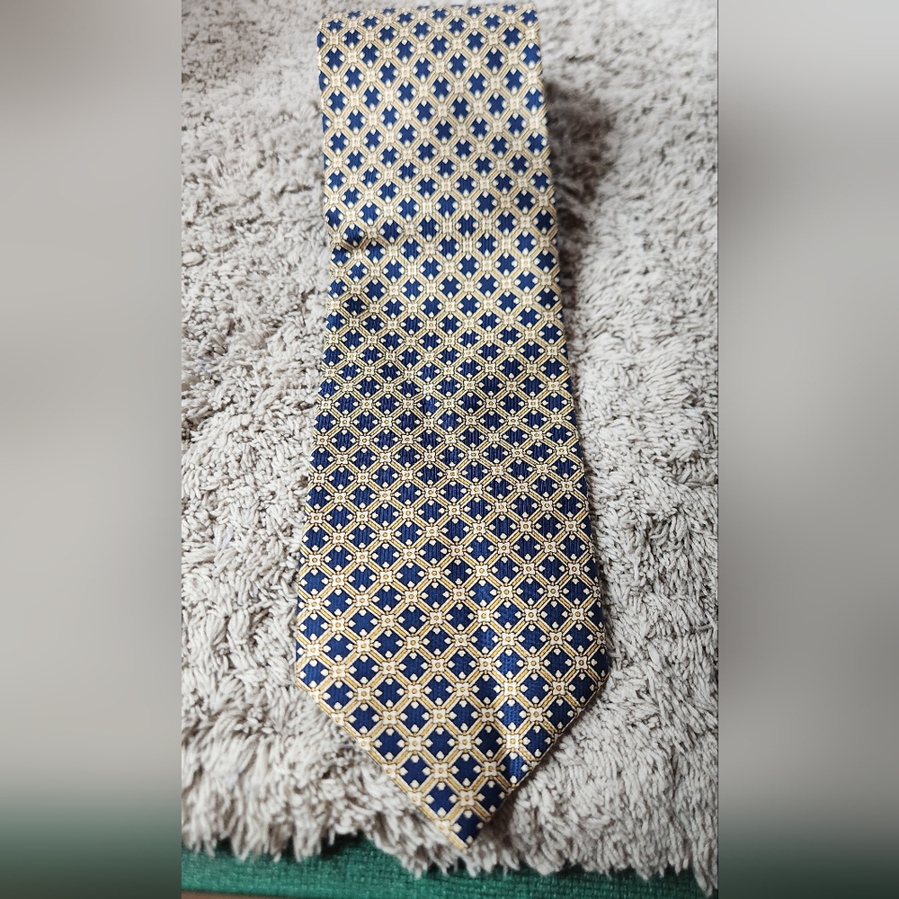 Men's Louis Philippe Silk Tie - Gold & Blue 100% Silk